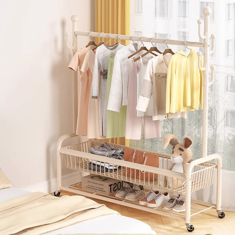 Modern Minimalist Iron Rectangular Hall Tree 2-Tier Movable Shoe Storage Rack For Bedroom &amp; Living Room