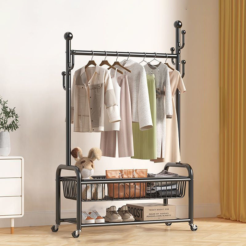 Modern Minimalist Iron Rectangular Hall Tree 2-Tier Movable Shoe Storage Rack For Bedroom &amp; Living Room
