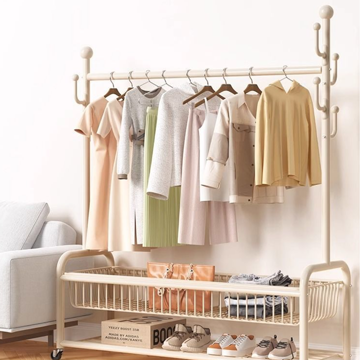 Modern Minimalist Iron Rectangular Hall Tree 2-Tier Movable Shoe Storage Rack For Bedroom &amp; Living Room