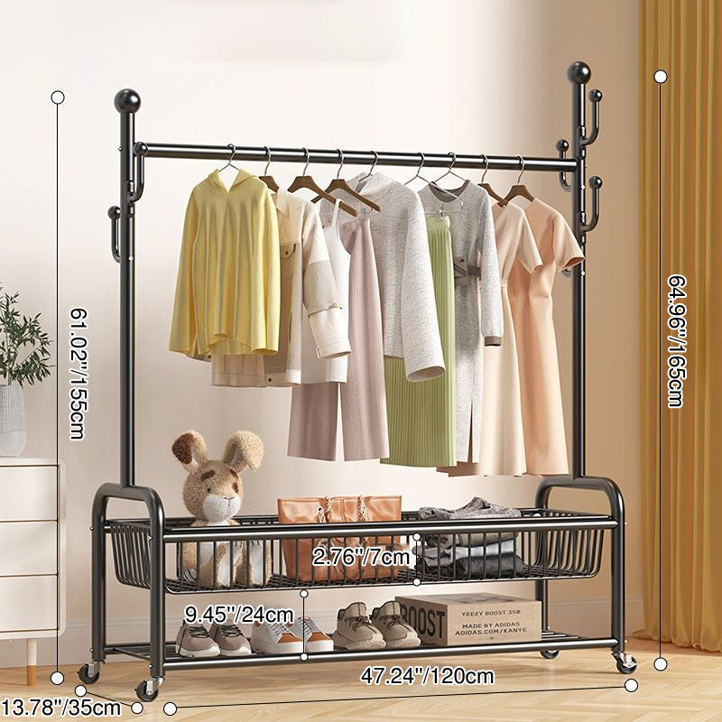 Modern Minimalist Iron Rectangular Hall Tree 2-Tier Movable Shoe Storage Rack For Bedroom &amp; Living Room