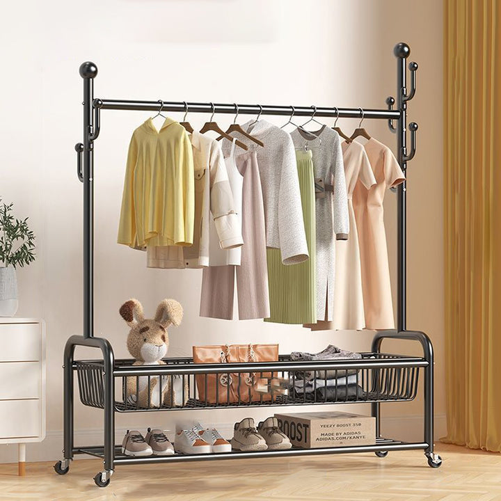 Modern Minimalist Iron Rectangular Hall Tree 2-Tier Movable Shoe Storage Rack For Bedroom &amp; Living Room