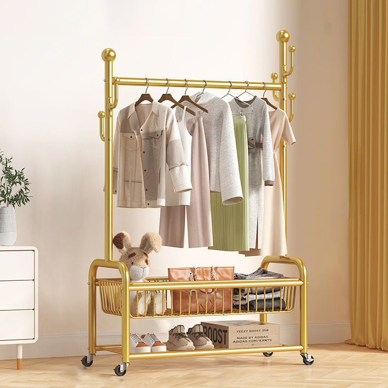 Modern Minimalist Iron Rectangular Hall Tree 2-Tier Movable Shoe Storage Rack For Bedroom &amp; Living Room