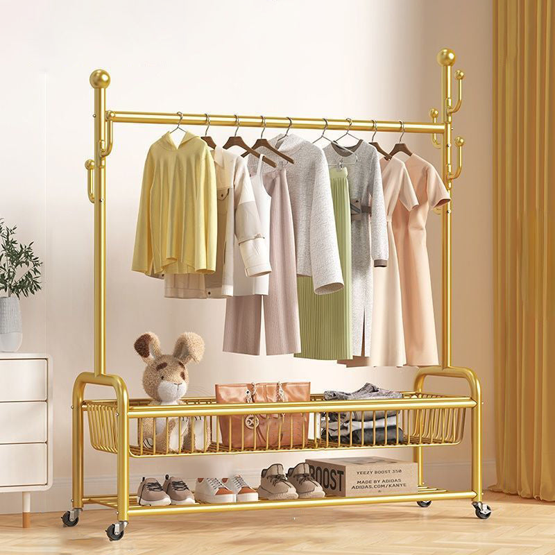 Modern Minimalist Iron Rectangular Hall Tree 2-Tier Movable Shoe Storage Rack For Bedroom &amp; Living Room
