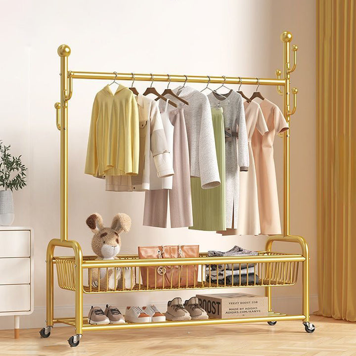 Modern Minimalist Iron Rectangular Hall Tree 2-Tier Movable Shoe Storage Rack For Bedroom &amp; Living Room