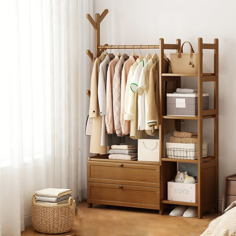Modern Minimalist Nan Bamboo Rectangular Hall Tree 2-Cabinet Storage Rack For Bedroom &amp; Living Room