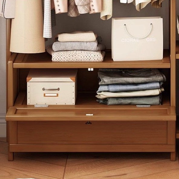 Modern Minimalist Nan Bamboo Rectangular Hall Tree 2-Cabinet Storage Rack For Bedroom &amp; Living Room