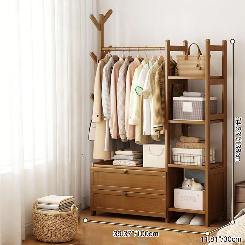 Modern Minimalist Nan Bamboo Rectangular Hall Tree 2-Cabinet Storage Rack For Bedroom &amp; Living Room