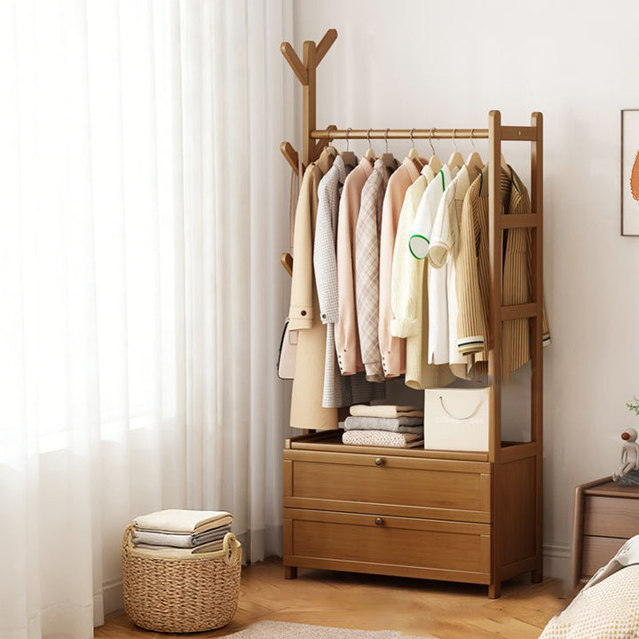 Modern Minimalist Nan Bamboo Rectangular Hall Tree 2-Cabinet Storage Rack For Bedroom &amp; Living Room