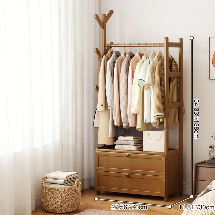 Modern Minimalist Nan Bamboo Rectangular Hall Tree 2-Cabinet Storage Rack For Bedroom &amp; Living Room
