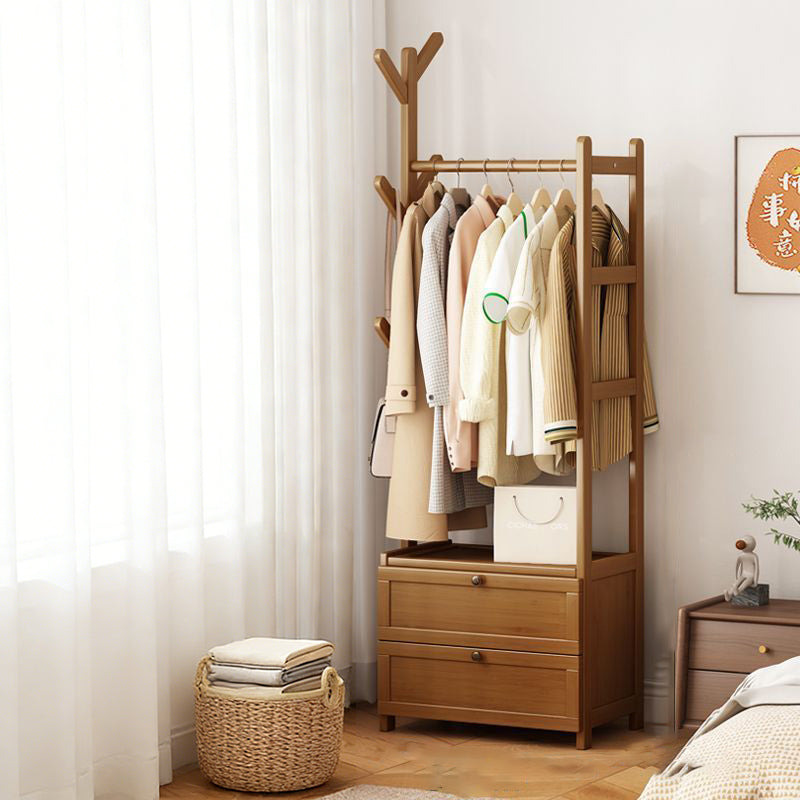 Modern Minimalist Nan Bamboo Rectangular Hall Tree 2-Cabinet Storage Rack For Bedroom &amp; Living Room