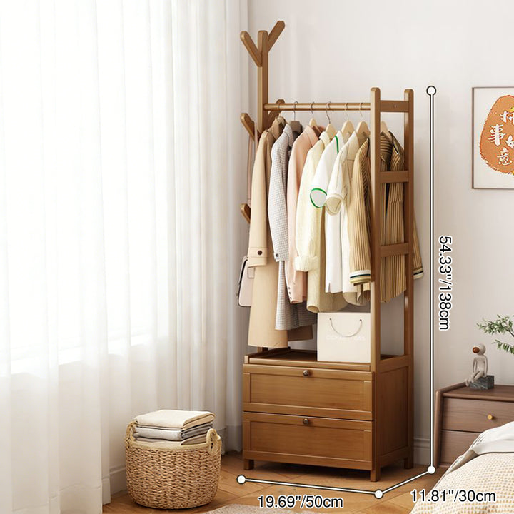 Modern Minimalist Nan Bamboo Rectangular Hall Tree 2-Cabinet Storage Rack For Bedroom &amp; Living Room