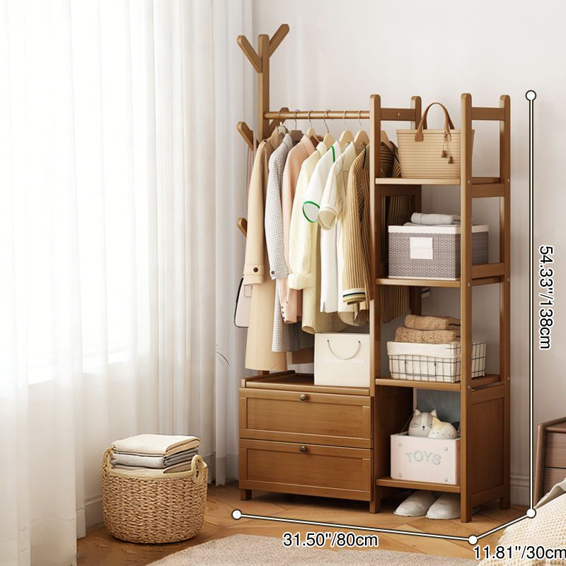 Modern Minimalist Nan Bamboo Rectangular Hall Tree 2-Cabinet Storage Rack For Bedroom &amp; Living Room