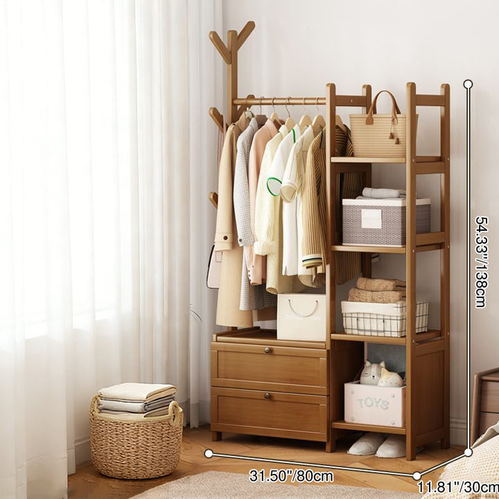 Modern Minimalist Nan Bamboo Rectangular Hall Tree 2-Cabinet Storage Rack For Bedroom &amp; Living Room