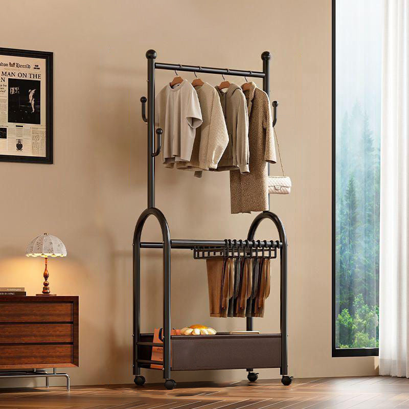 Modern Minimalist Carbon Steel Faux Leather Rectangular Hall Tree Movable Versatile Storage For Living Room &amp; Bedroom