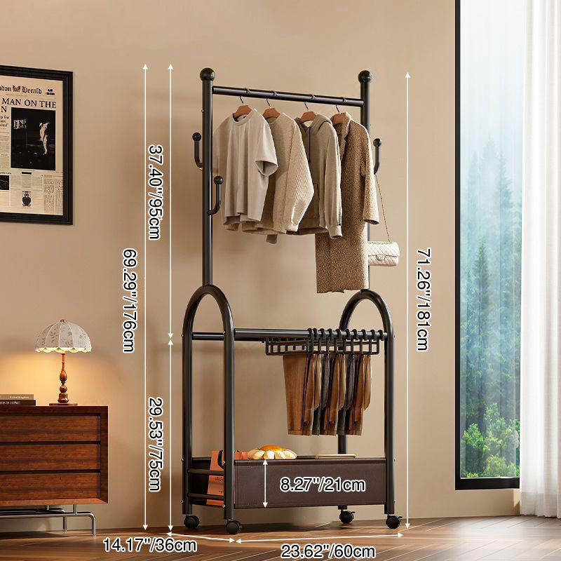 Modern Minimalist Carbon Steel Faux Leather Rectangular Hall Tree Movable Versatile Storage For Living Room &amp; Bedroom