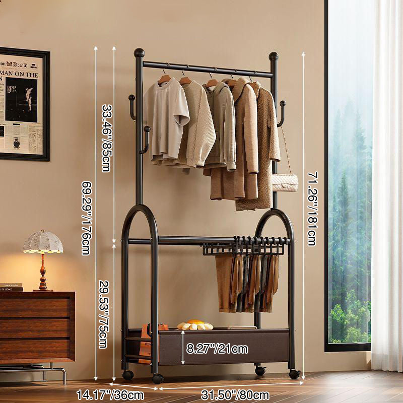Modern Minimalist Carbon Steel Faux Leather Rectangular Hall Tree Movable Versatile Storage For Living Room &amp; Bedroom