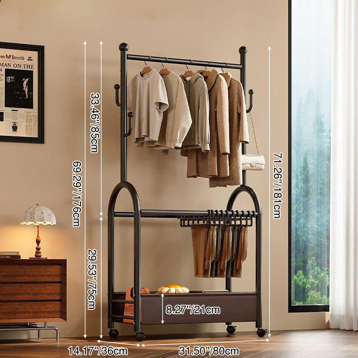 Modern Minimalist Carbon Steel Faux Leather Rectangular Hall Tree Movable Versatile Storage For Living Room &amp; Bedroom