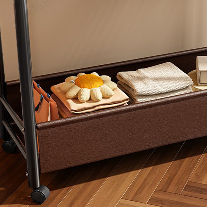 Modern Minimalist Carbon Steel Faux Leather Rectangular Hall Tree Movable Versatile Storage For Living Room &amp; Bedroom