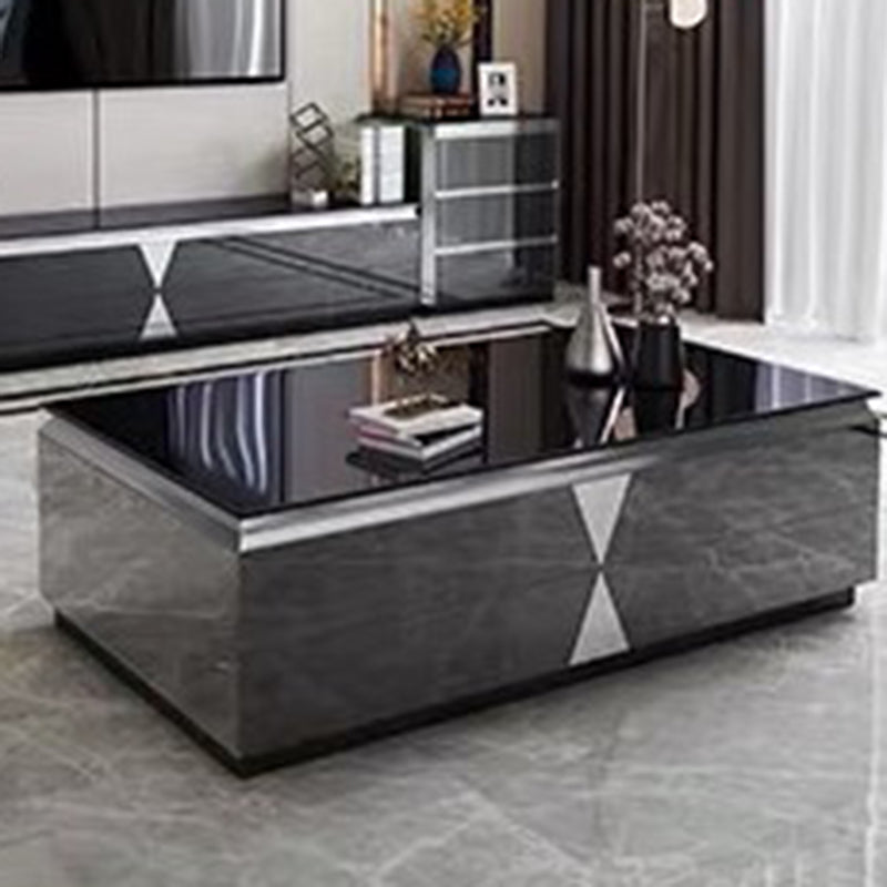 Moderner Luxus Massivholz Steinplatte Metall Rechteckiger Couchtisch mit 4 Schubladen für das Wohnzimmer 