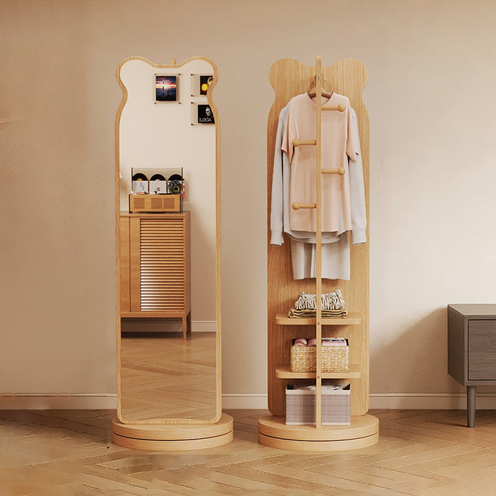 Armoire d’entrée rectangulaire en MDF et verre au style minimaliste moderne, en forme d’ours, avec 3 niveaux de rangement et miroir en pied pour chambre et salon 