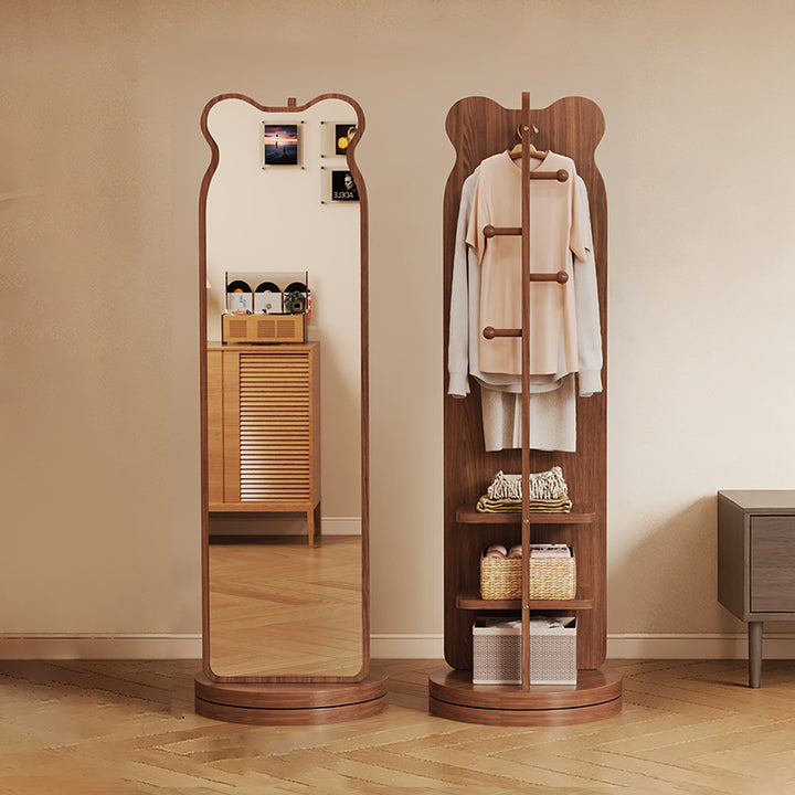Armoire d’entrée rectangulaire en MDF et verre au style minimaliste moderne, en forme d’ours, avec 3 niveaux de rangement et miroir en pied pour chambre et salon 