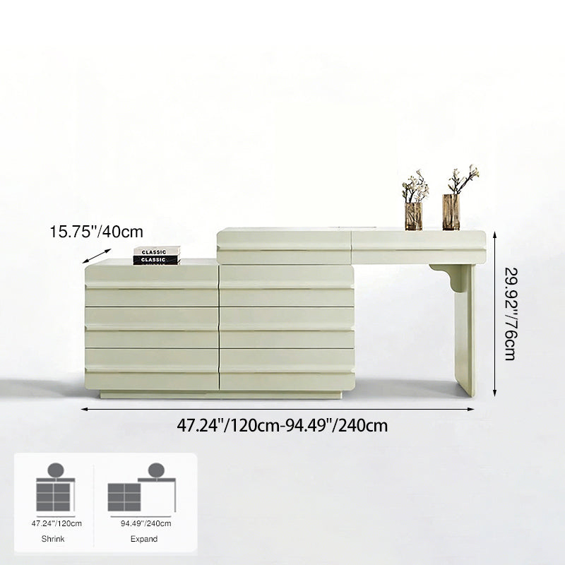 Platzsparender ausziehbarer Schminktisch - Nordisches Matcha-Grün MDF Massivholz Spanplatte 6 Schubladen Design für Schlafzimmer 