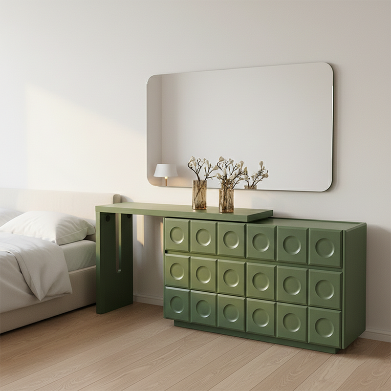 6-Drawer Green Makeup Vanity - Nordic Style Practical Storage Design With Premium MDF And Solid Wood Particle Board For Bedroom