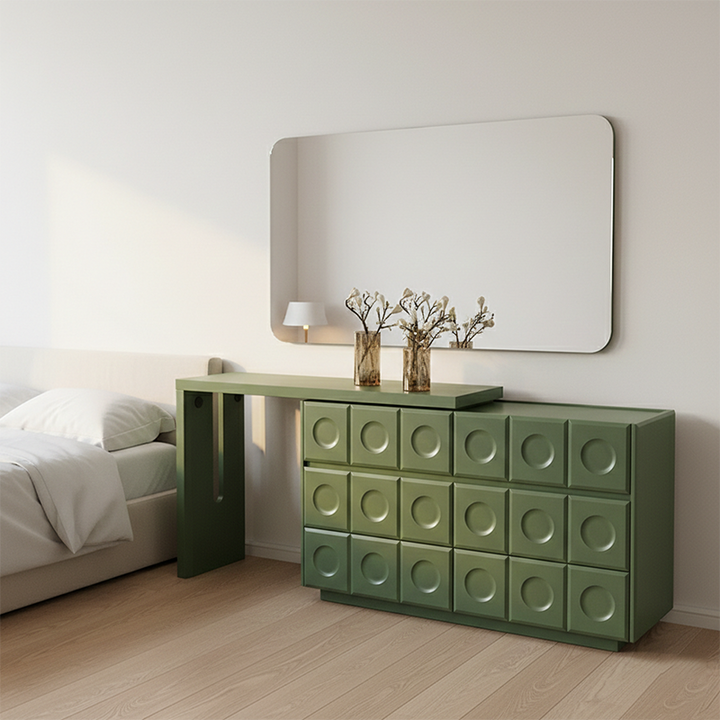 6-Drawer Green Makeup Vanity - Nordic Style Practical Storage Design With Premium MDF And Solid Wood Particle Board For Bedroom