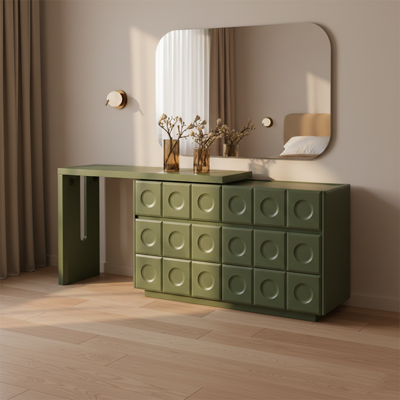 6-Drawer Green Makeup Vanity - Nordic Style Practical Storage Design With Premium MDF And Solid Wood Particle Board For Bedroom