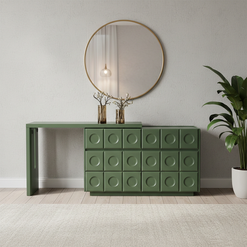 6-Drawer Green Makeup Vanity - Nordic Style Practical Storage Design With Premium MDF And Solid Wood Particle Board For Bedroom