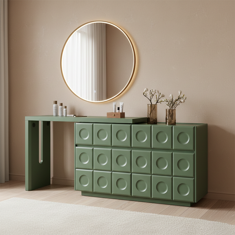 6-Drawer Green Makeup Vanity - Nordic Style Practical Storage Design With Premium MDF And Solid Wood Particle Board For Bedroom