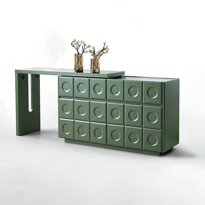 6-Drawer Green Makeup Vanity - Nordic Style Practical Storage Design With Premium MDF And Solid Wood Particle Board For Bedroom