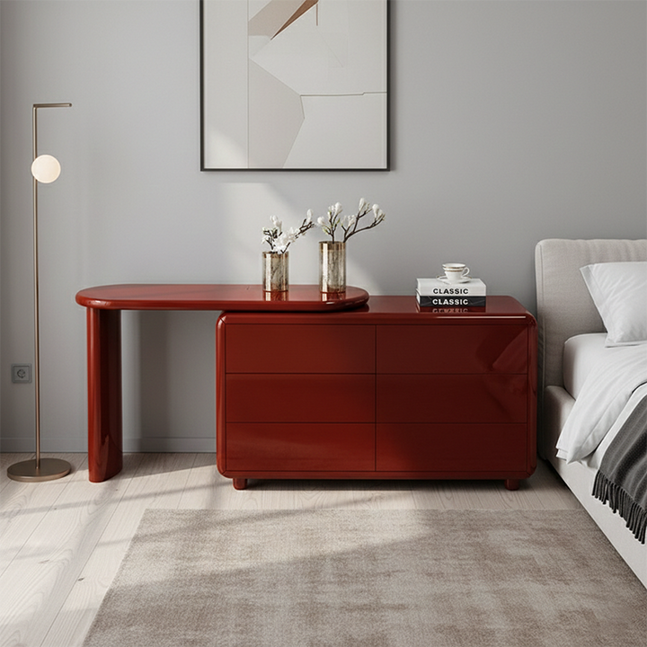 Stilvoller roter Schminktisch mit 6 Schubladen - Nordisches Design, langlebiges MDF &amp; Spanplatte aus Massivholz für das Schlafzimmer 