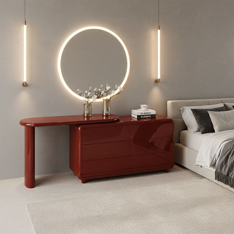 Stilvoller roter Schminktisch mit 6 Schubladen - Nordisches Design, langlebiges MDF &amp; Spanplatte aus Massivholz für das Schlafzimmer 