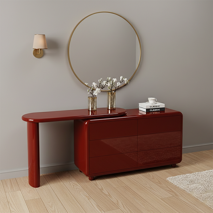 Stilvoller roter Schminktisch mit 6 Schubladen - Nordisches Design, langlebiges MDF &amp; Spanplatte aus Massivholz für das Schlafzimmer 