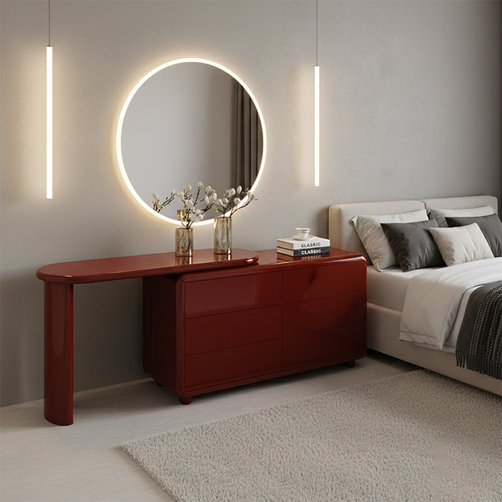 Stilvoller roter Schminktisch mit 6 Schubladen - Nordisches Design, langlebiges MDF &amp; Spanplatte aus Massivholz für das Schlafzimmer 