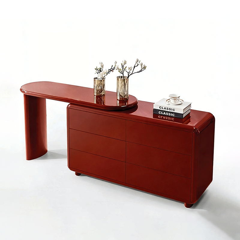 Stilvoller roter Schminktisch mit 6 Schubladen - Nordisches Design, langlebiges MDF &amp; Spanplatte aus Massivholz für das Schlafzimmer 