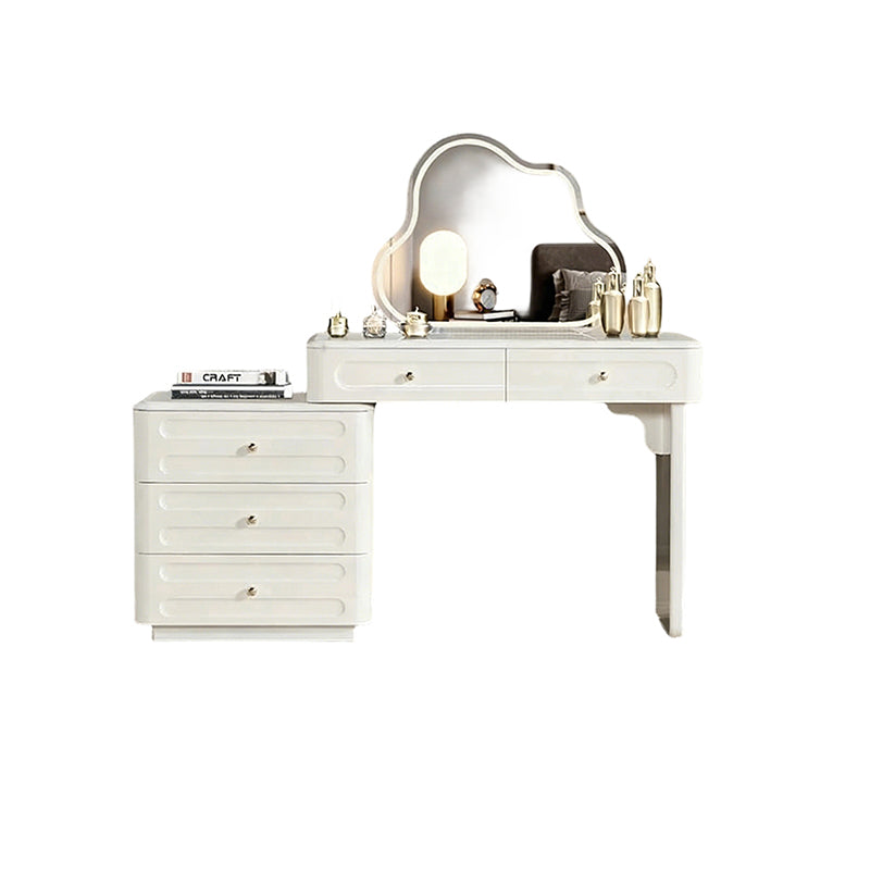 Adjustable &amp; Sturdy Makeup Vanity - Nordic Style, White Sturdy MDF &amp; Solid Wood Particle Board With 5 Drawers For Bedroom