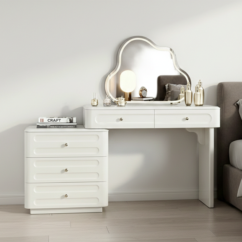 Adjustable &amp; Sturdy Makeup Vanity - Nordic Style, White Sturdy MDF &amp; Solid Wood Particle Board With 5 Drawers For Bedroom
