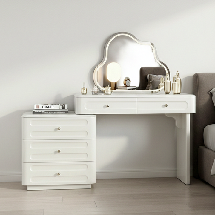 Adjustable &amp; Sturdy Makeup Vanity - Nordic Style, White Sturdy MDF &amp; Solid Wood Particle Board With 5 Drawers For Bedroom