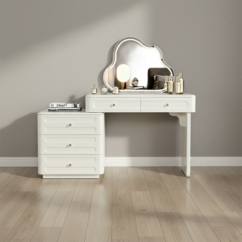 Adjustable &amp; Sturdy Makeup Vanity - Nordic Style, White Sturdy MDF &amp; Solid Wood Particle Board With 5 Drawers For Bedroom