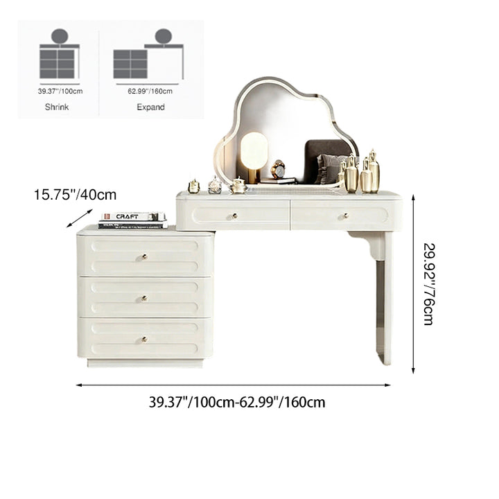 Adjustable &amp; Sturdy Makeup Vanity - Nordic Style, White Sturdy MDF &amp; Solid Wood Particle Board With 5 Drawers For Bedroom