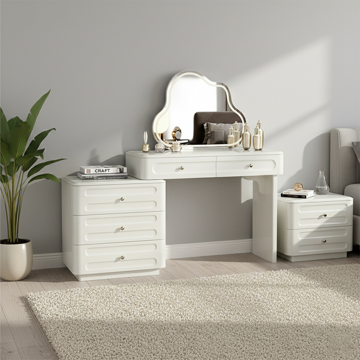 Adjustable &amp; Sturdy Makeup Vanity - Nordic Style, White Sturdy MDF &amp; Solid Wood Particle Board With 5 Drawers For Bedroom