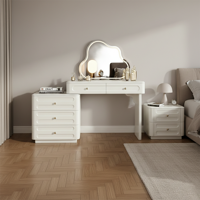 Adjustable &amp; Sturdy Makeup Vanity - Nordic Style, White Sturdy MDF &amp; Solid Wood Particle Board With 5 Drawers For Bedroom