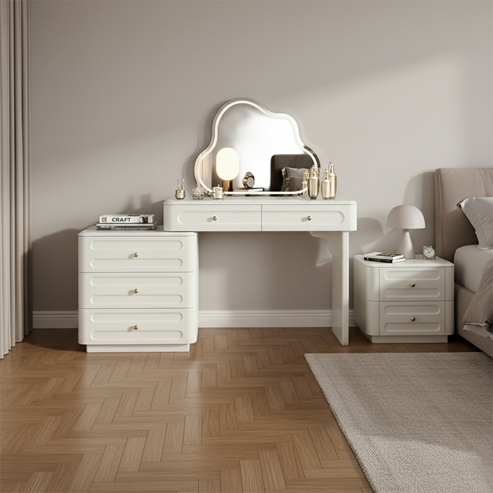 Adjustable &amp; Sturdy Makeup Vanity - Nordic Style, White Sturdy MDF &amp; Solid Wood Particle Board With 5 Drawers For Bedroom