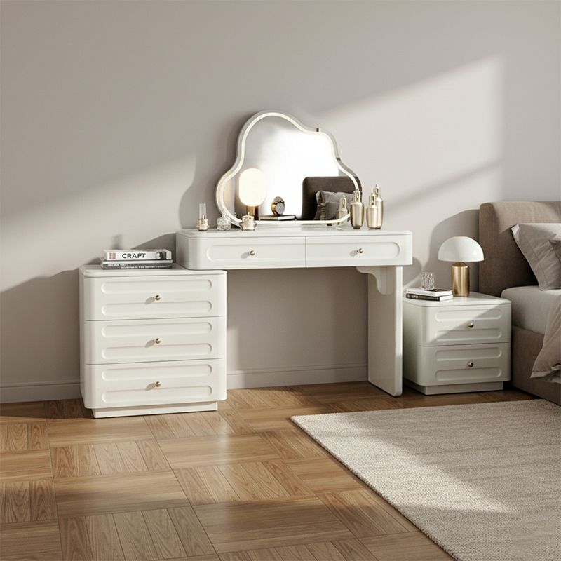 Adjustable &amp; Sturdy Makeup Vanity - Nordic Style, White Sturdy MDF &amp; Solid Wood Particle Board With 5 Drawers For Bedroom