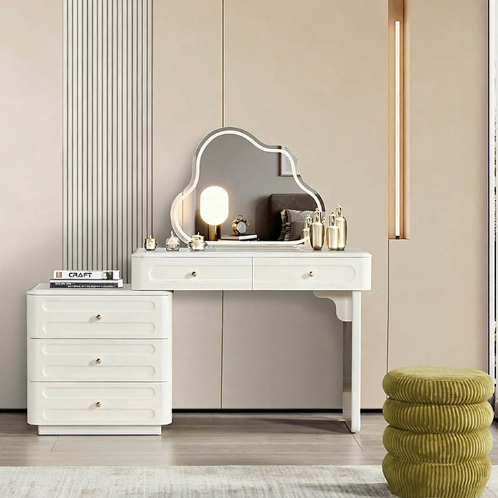 Adjustable &amp; Sturdy Makeup Vanity - Nordic Style, White Sturdy MDF &amp; Solid Wood Particle Board With 5 Drawers For Bedroom