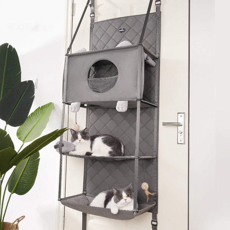 Modern Minimalist Polyester Rectangular Cat Tree Foldable Door-Hanging With Removable Cushion For Living Room &amp; Bedroom
