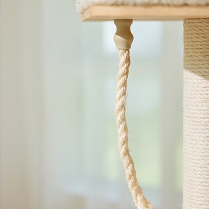 Árbol para gatos rectangular de 3 niveles, moderno y minimalista, de madera de caucho, sisal y terciopelo, ahorra espacio y es duradero para la sala de estar 