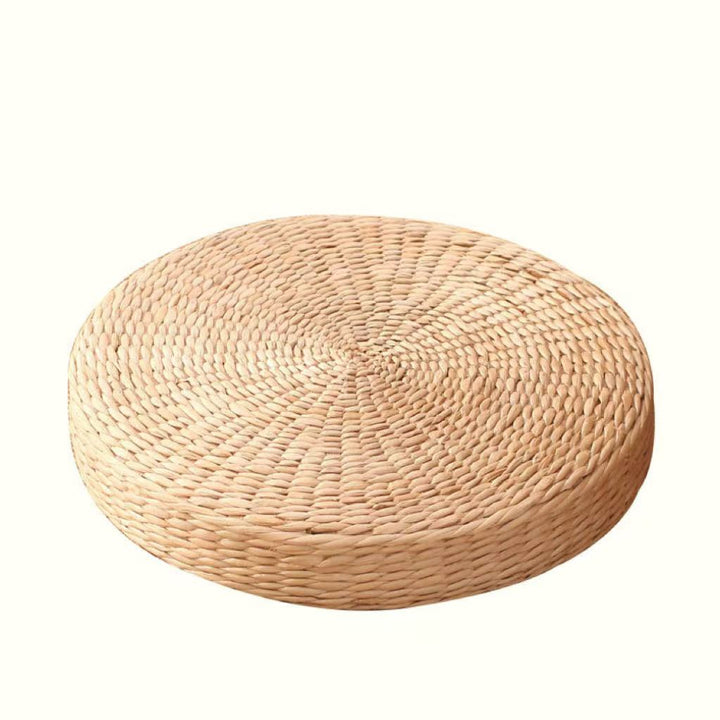 Traditional Japanese Bamboo Solid Wood Bulrush Steel EPE Round Ellipse Tatami Coffee Table &amp; Stool 2-Tier Handwoven Weaving Storage For Living Room